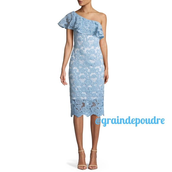 Theia Sky Blue Circle Lace One Shoulder Dress 12 - Picture 2 of 5